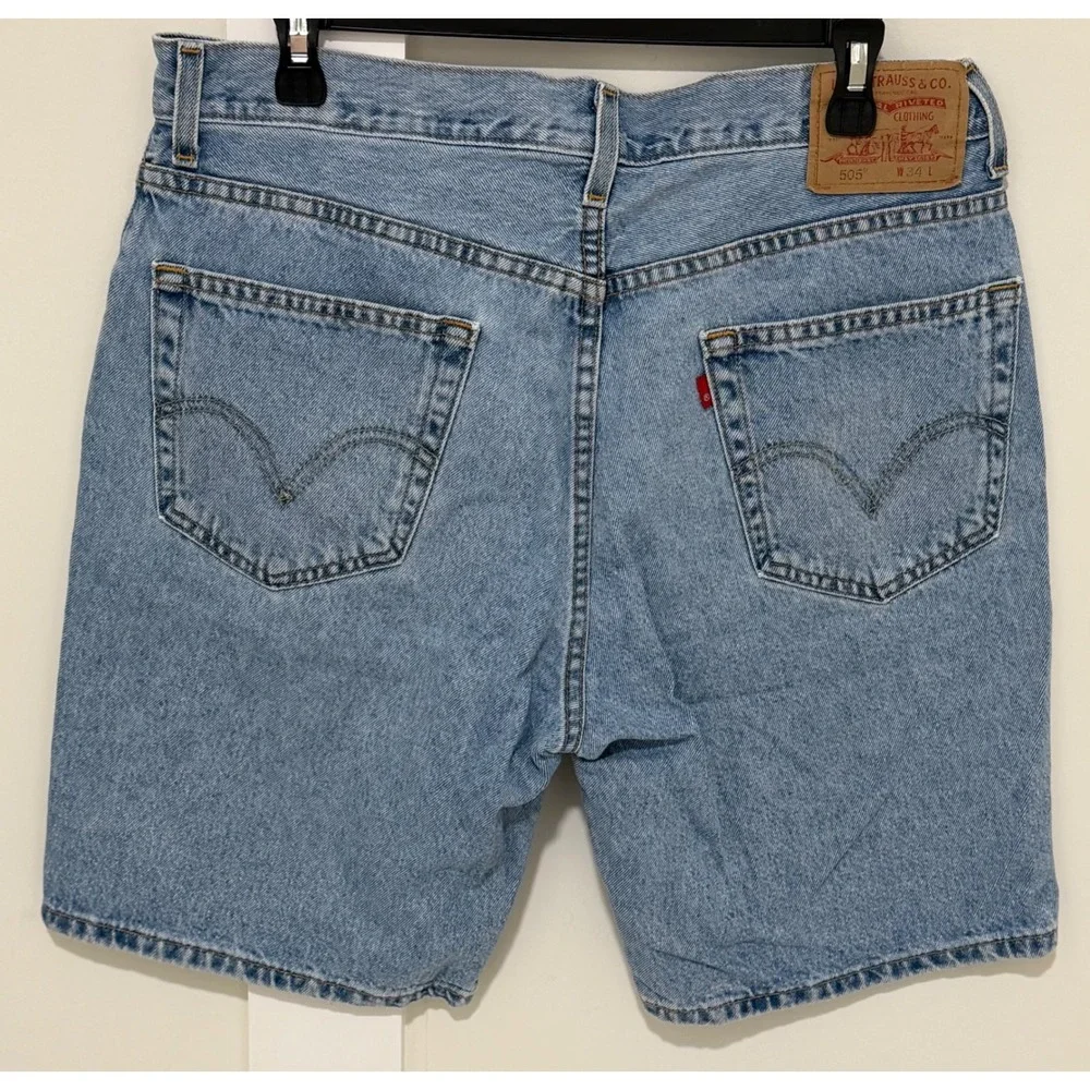 Levis 505 Regular Fit Denim Shorts Mens 34 Light Wash Blue Cotton Jeans Shorts